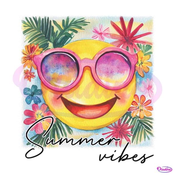 Preppy Floral Smiley Summer Beach Vibes PNG