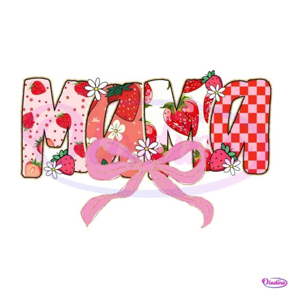 Preppy Strawberry Floral Checkered Mama PNG