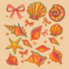 Retro Summer Beach Vibes Coquette Seashell PNG