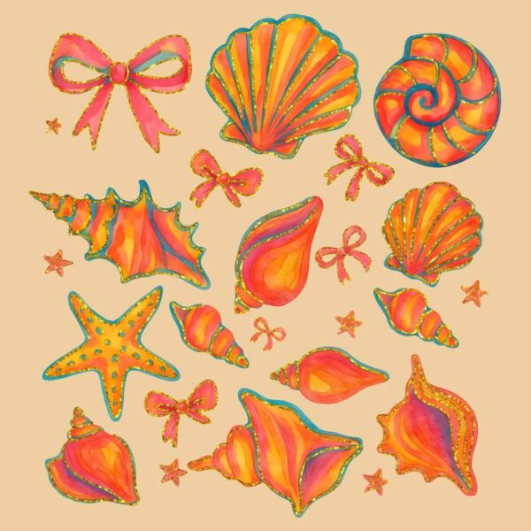Retro Summer Beach Vibes Coquette Seashell PNG
