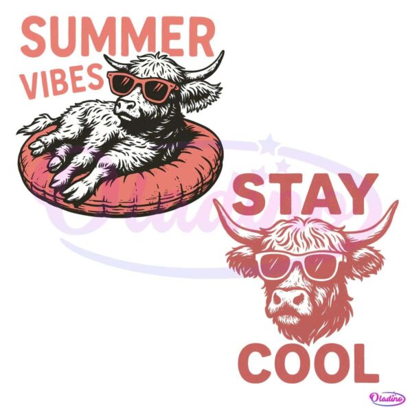 Stay Cool Summer Vibes Highland Cow PNG
