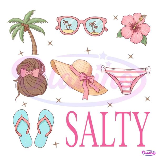 Summer Aesthetic Salty With Bow Bun Sunglasses Bikini And Flip Flops PNG