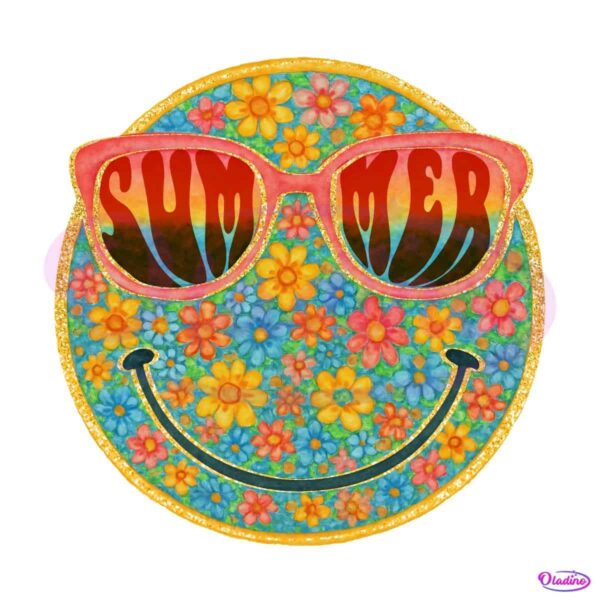 Summer Beach Retro Floral Smile Face PNG
