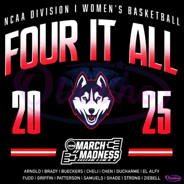 Uconn Huskies Four It All 2025 PNG