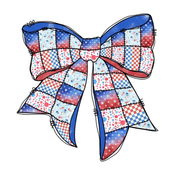 Watercolor Coquette Red White And Blue Patchwork Bow