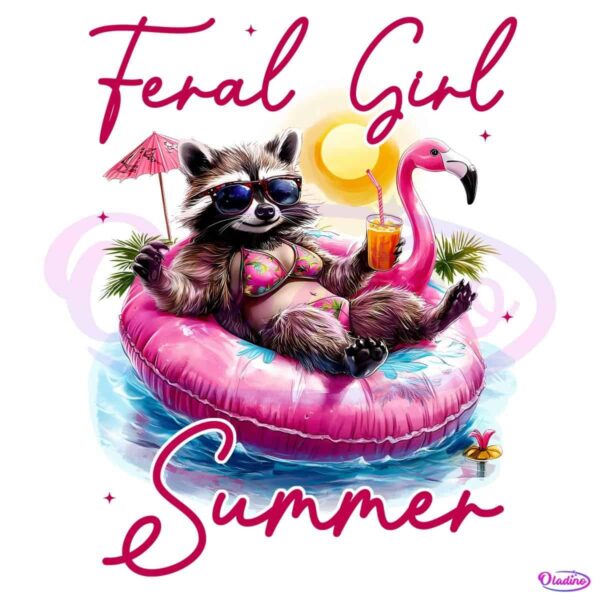 Watercolor Feral Girl Summer Raccoon Beach Vibes PNG