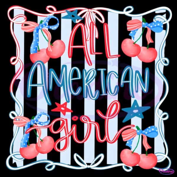 All American Girl Coquette Preppy 4Th Of July Cherries PNG