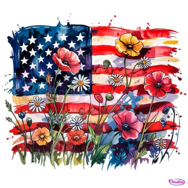American Flag Floral Patriotic Wildflower Usa PNG