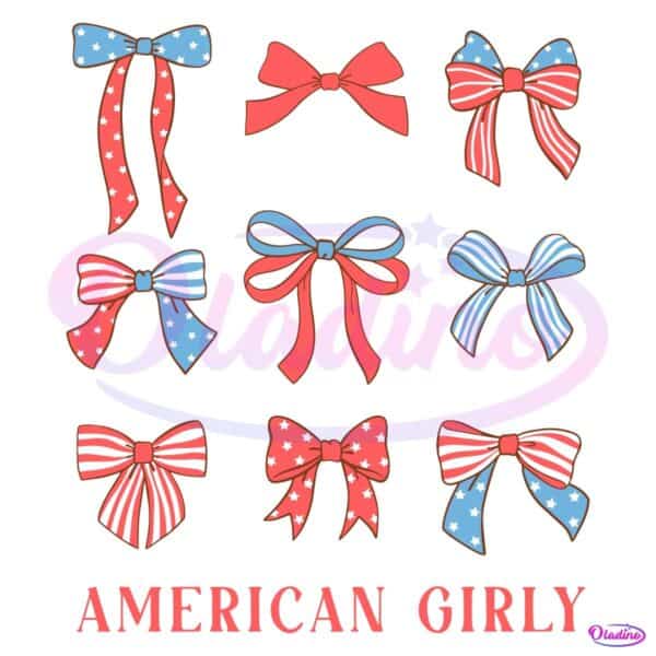 American Girly Red White Blue Patriotic Bows Fourth Of July SVG