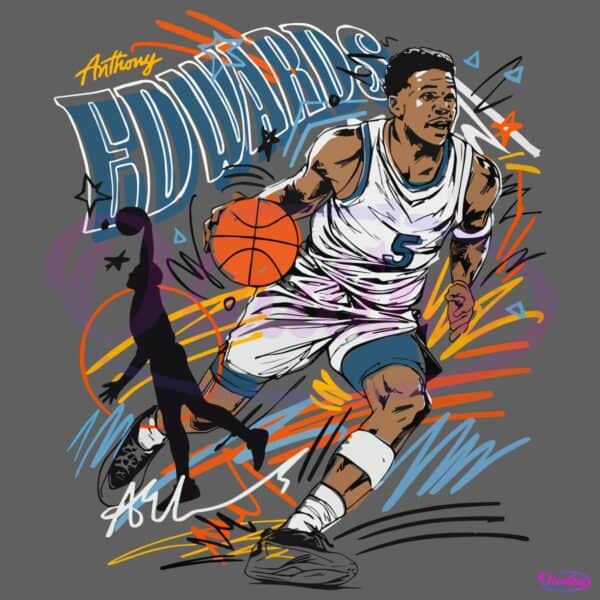Anthony Edwards Minnesota Timberwolves Scribble Art Basketball PNG