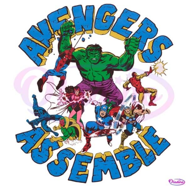 Avengers Assemble Retro Comic Style PNG