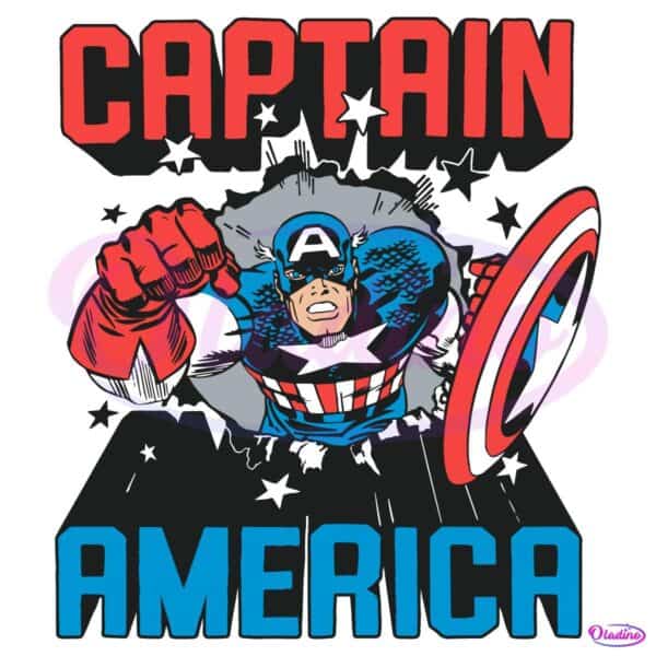 Captain America Bustin Through Wall Retro Comic Style SVG