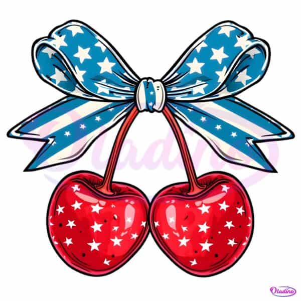 Cherry Bow 4Th Of July Cherry Bow Usa Flag PNG