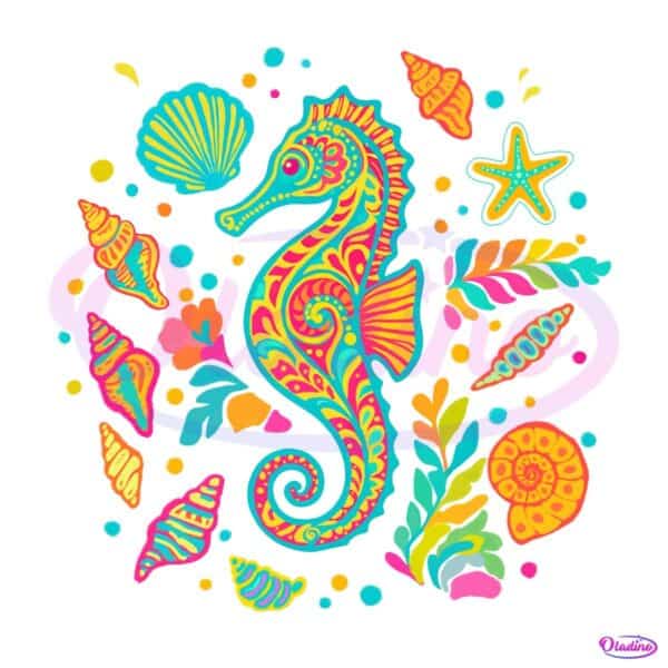 Colorful Seahorse Beach Summer Vibes PNG