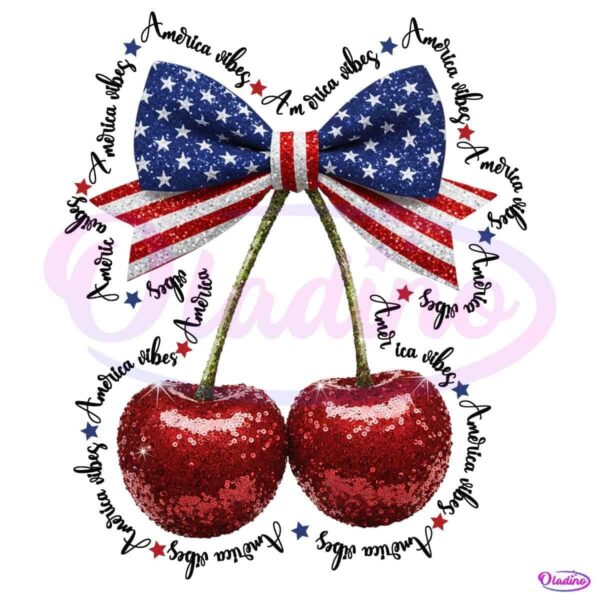 Coquette 4Th Of July Cherry Bow Glitter America PNG