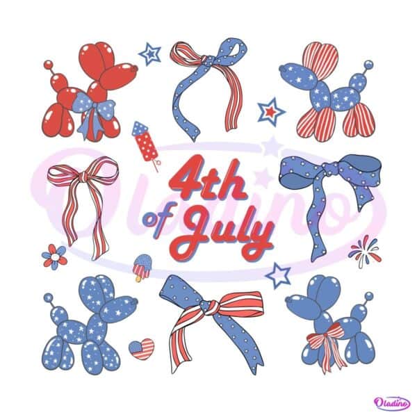 Coquette Bow Balloon 4Th Of July Vintage America Patriotic PNG