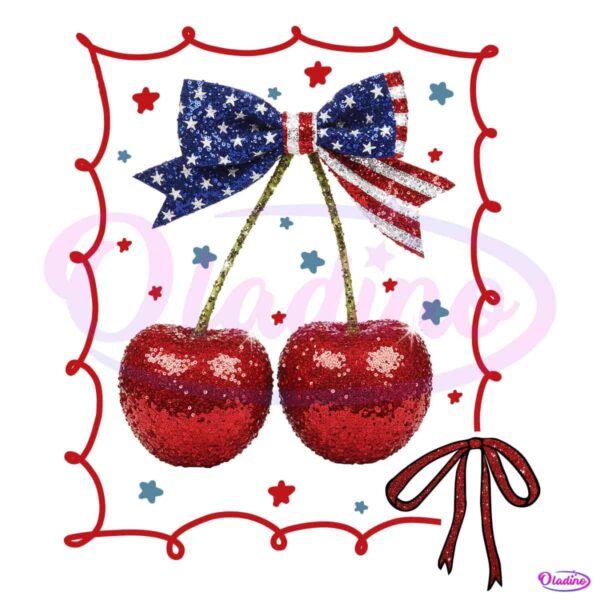 Coquette Cherry 4Th Of July Independence Day Bow PNG