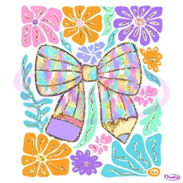 Coquette Floral Pencil Bow Last Day Of School PNG