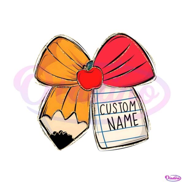 Coquette Teacher Personalized Pencil Bow PNG