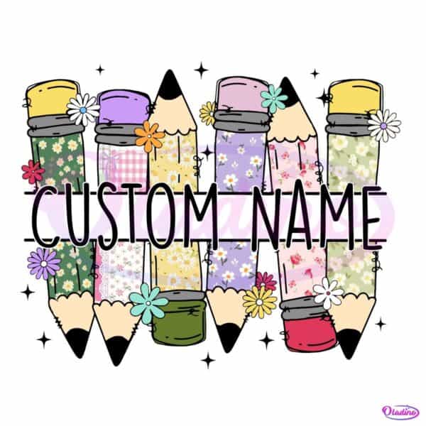 Custom Name Coquette Teacher Floral Pencil Back To School PNG