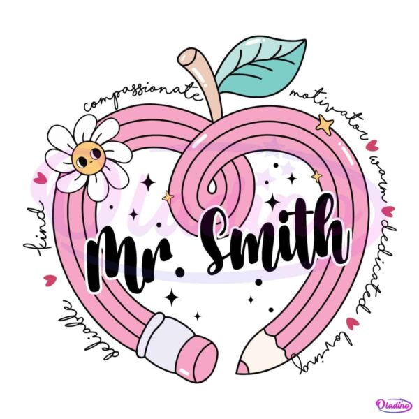 Custom Name Retro Pencil Heart Cute Teacher Design PNG