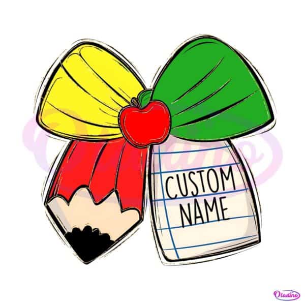 Custom Name Teacher Pencil Bow PNG