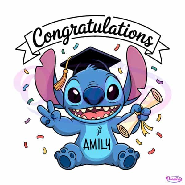 Disney Cartoon Stitch Graduate Custom Name PNG