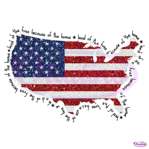 Faux Sequin America Map Land Of The Free 4Th Of July PNG