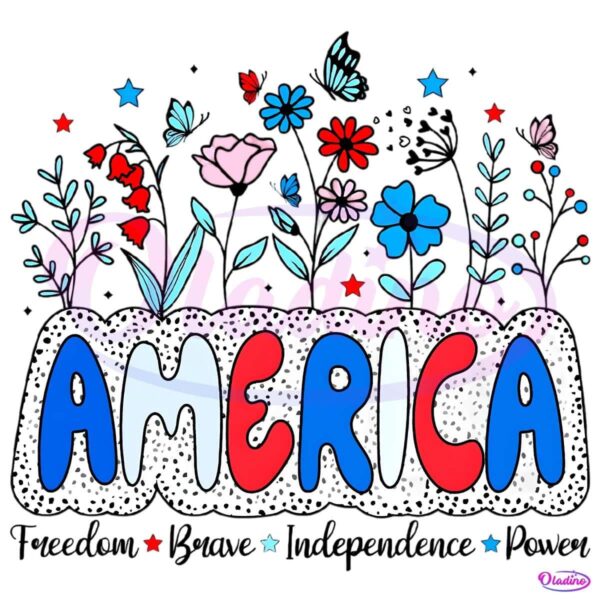 Floral America Girly 4Th Of July Retro Usa PNG