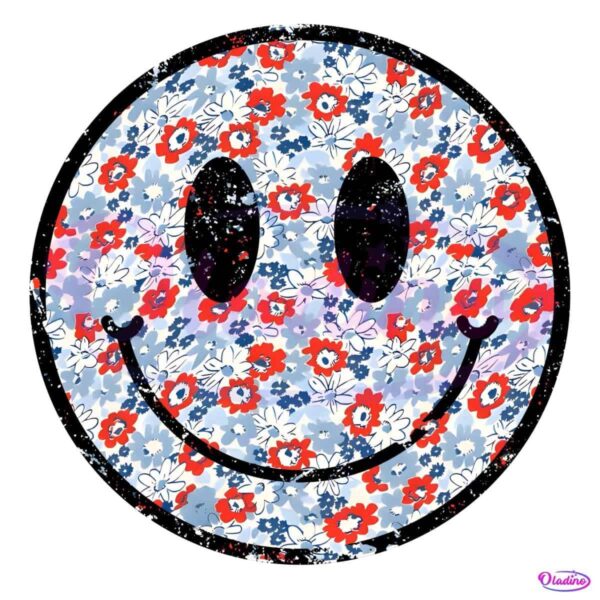 Flower Usa 4Th Of July Smiley Face Retro Summer PNG