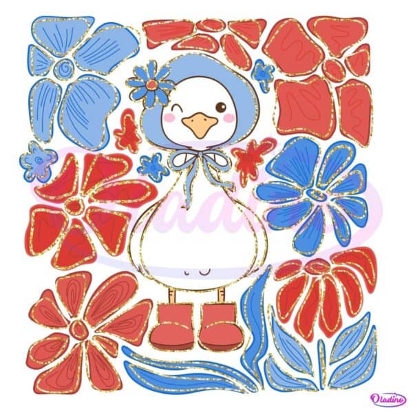 Glitter Silly Goose Retro 4Th Of July Floral PNG