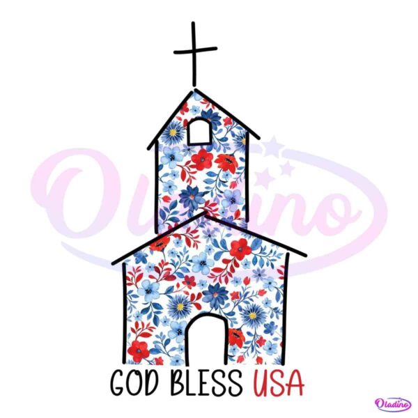 God Bless The Usa Floral Cross Christian Patriotic Freedom PNG