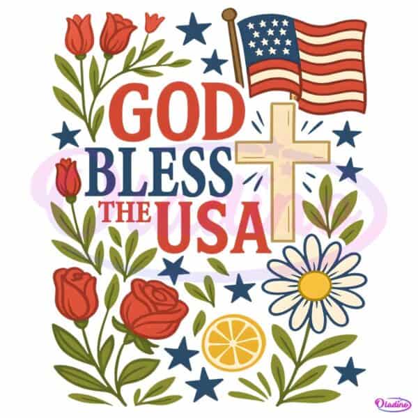 God Bless The Usa Floral Cross Patriotic Freedom America PNG