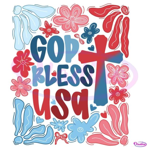 God Bless Usa Christian Floral Hand Drawn Patriotic Freedom PNG