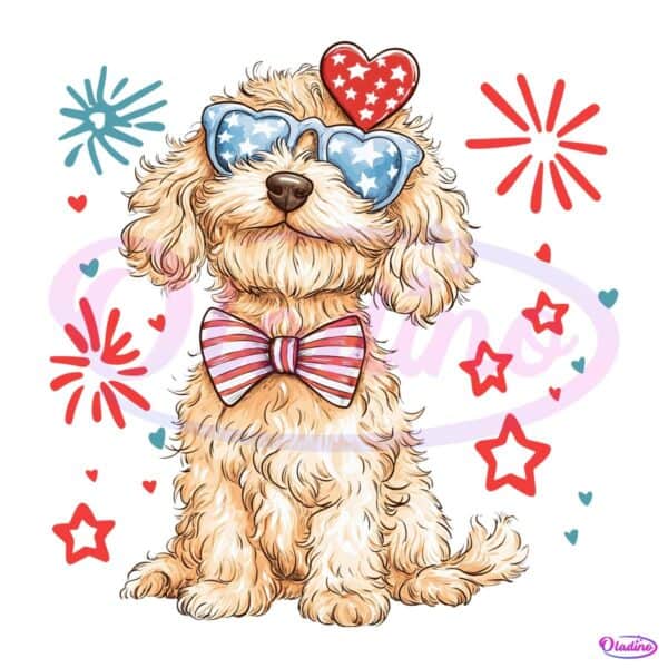 Goldendoodle Usa Dog Fourth Of July PNG Sublimation Design