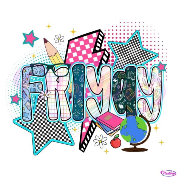 Happy Friyay Teacher Life Retro Preppy School PNG