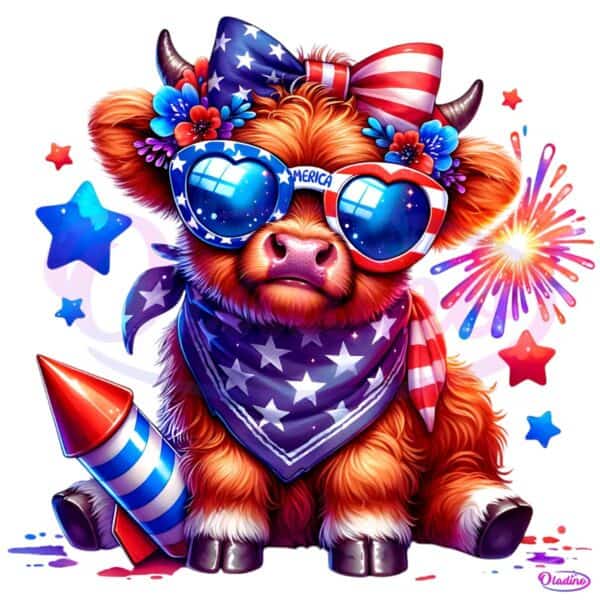 Highland Cow Merica Fourth Of July Sublimation PNG