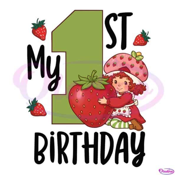 My First Birthday Strawberry Girl Cartoon PNG