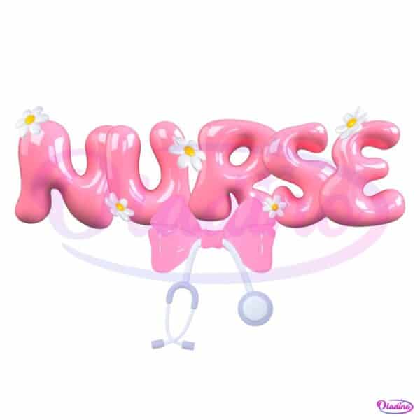 Nurse 3D Pink Bow Floral Stethoscope Coquette PNG
