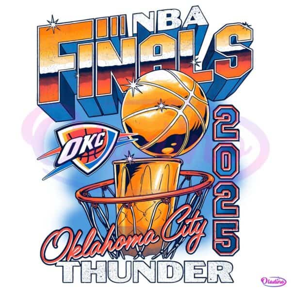 Oklahoma City Thunder 2025 Nba Finals Vintage Trophy Hoop Graphic PNG