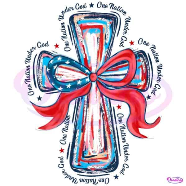 One Nation Under God Coquette Bow Cross Brushstroke PNG