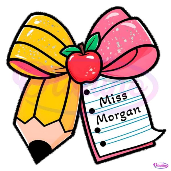 Personalize Teacher Pencil Coquette Bow PNG