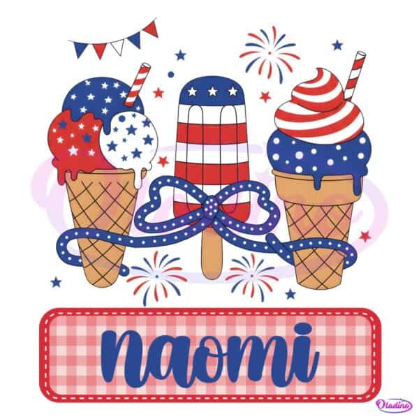 Personalized Fourth Of July Ice Cream Kids Name PNG