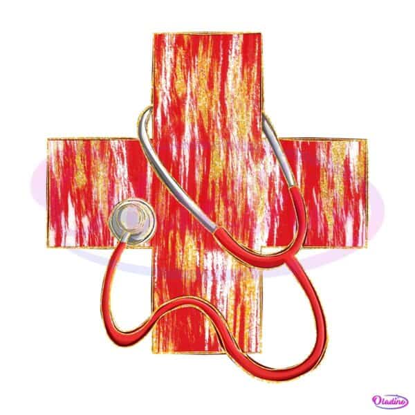 Red Gold Stethoscope Cross Nurse PNG