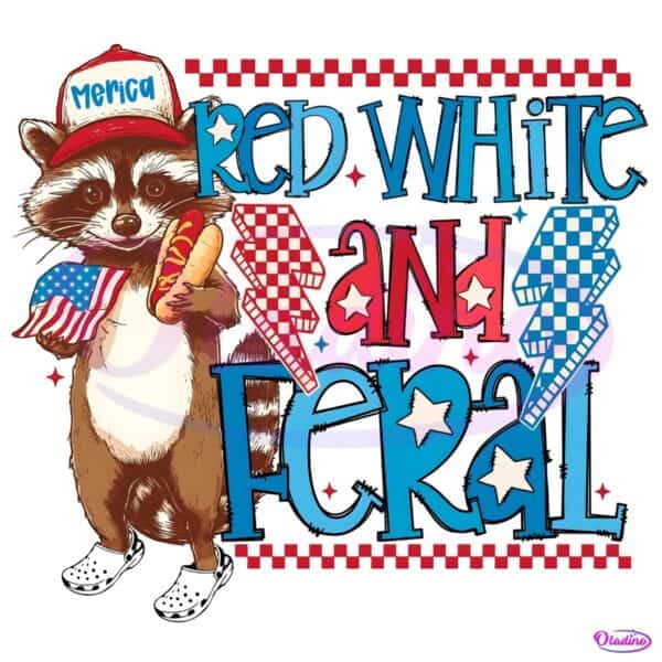 Red White And Feral Funny Patriotic Raccoon PNG
