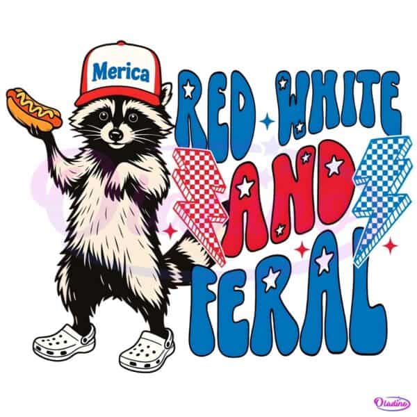 Red White And Feral Funny Raccoon Merica PNG