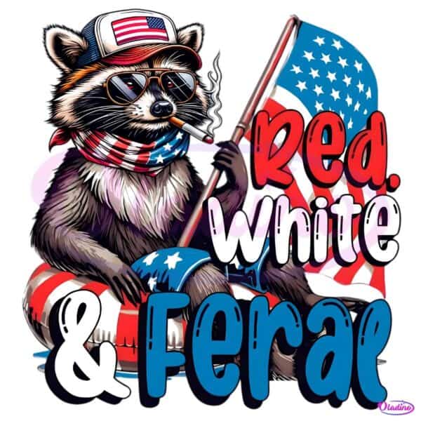 Red White And Feral Usa Funny Raccoon Merica PNG
