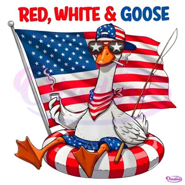 Red White And Goose Fishing Fourth Of July PNG
