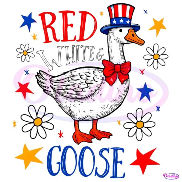 Red White And Goose Funny Patriotic Floral Fourth Of July PNG