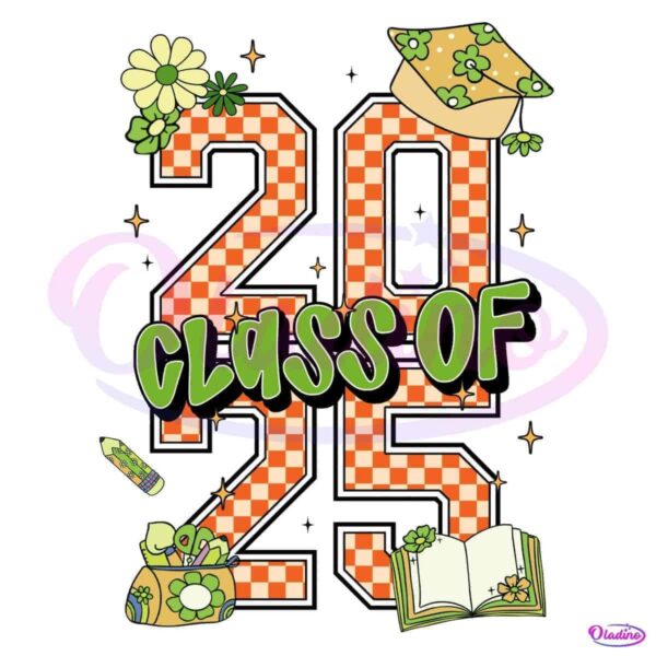 Retro Checkered Class Of 2025 Graduation School Supplies PNG